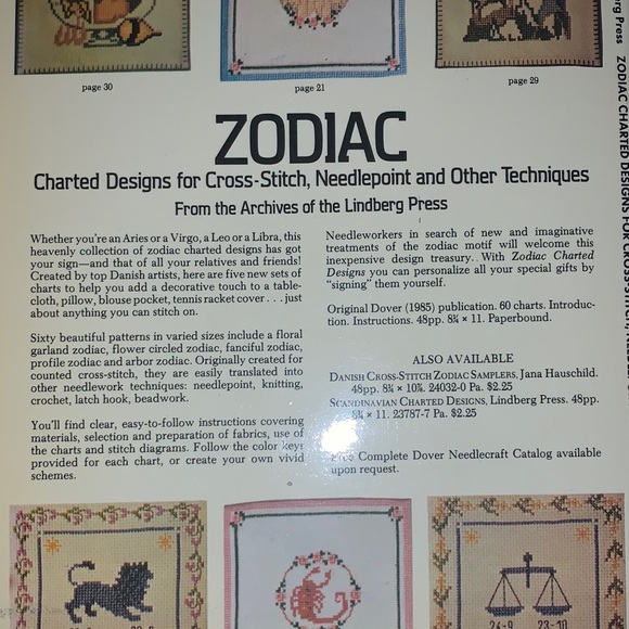 Vintage 1985 Zodiac Cross Stitch Needlepoint Designs Patterns - Picture 2 of 6